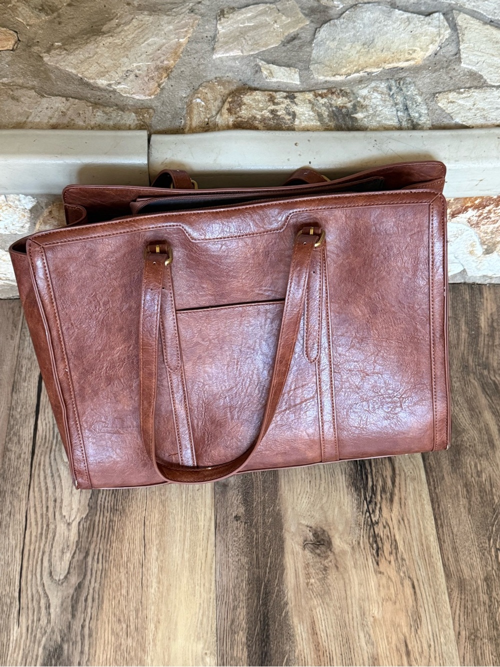 Loveook Brown Leather Tote Bag with Dual Straps - Picture 2 of 2